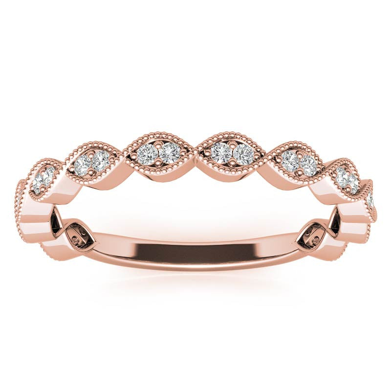 Round Scalloped Band Moissanite Stackable Band with Milgrain