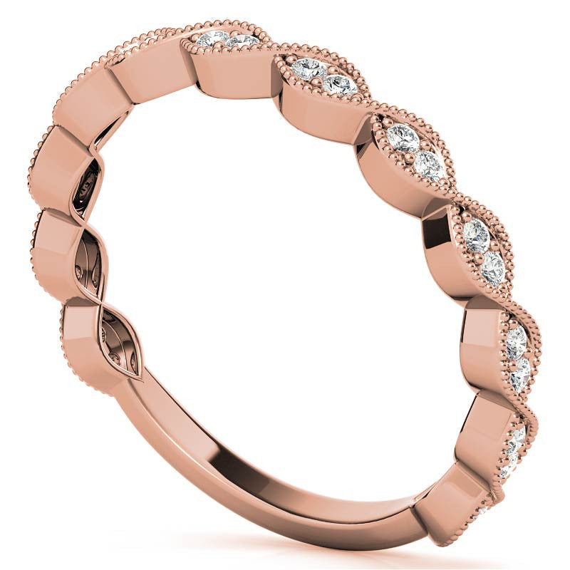 Round Scalloped Band Moissanite Stackable Band with Milgrain