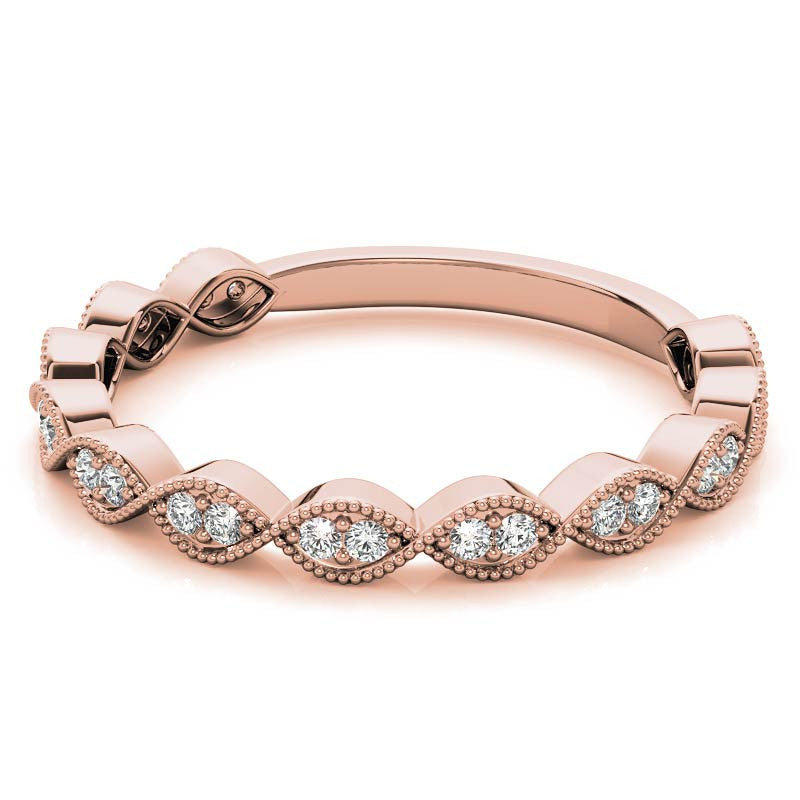 Round Scalloped Band Moissanite Stackable Band with Milgrain