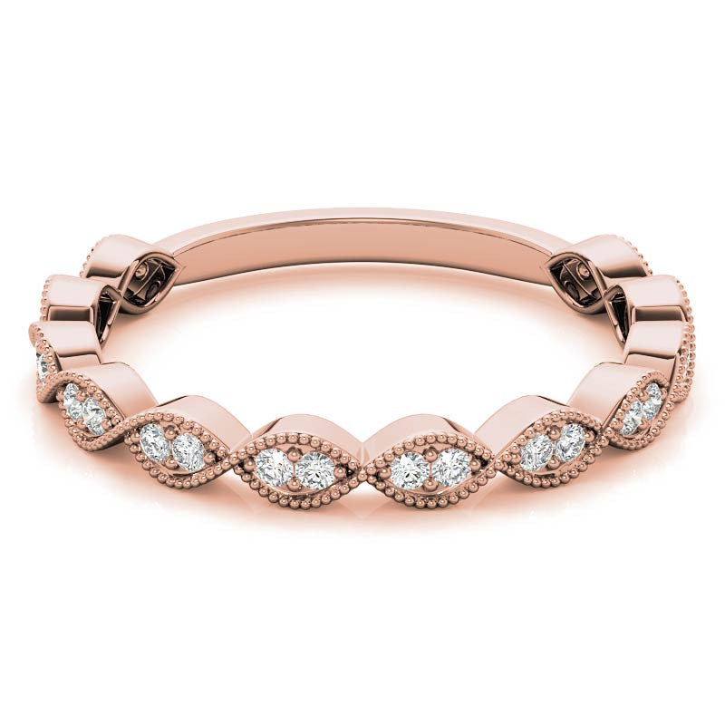 Round Scalloped Band Moissanite Stackable Band with Milgrain