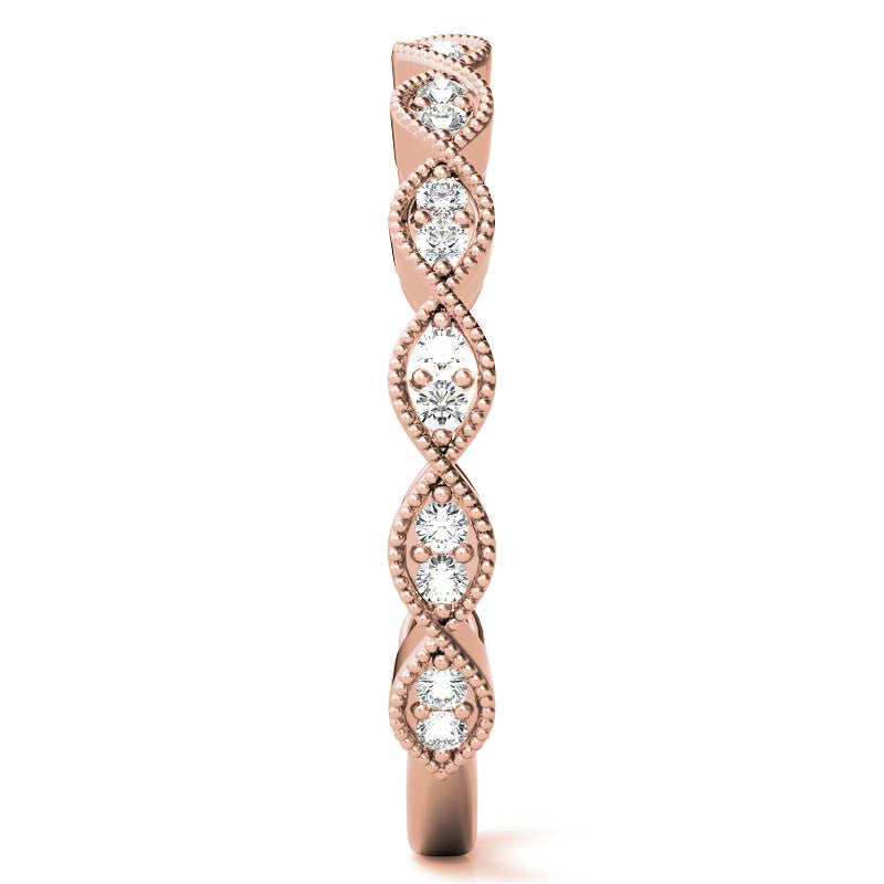 Round Scalloped Band Moissanite Stackable Band with Milgrain