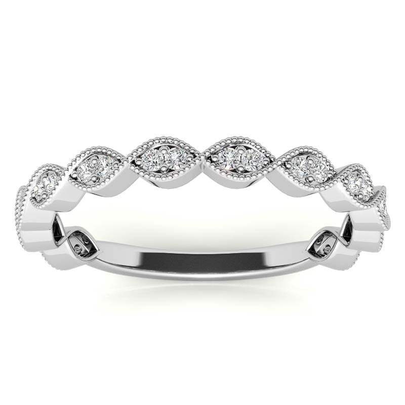 Round Scalloped Band Moissanite Stackable Band with Milgrain