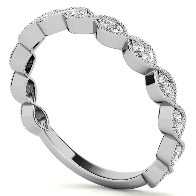 Round Scalloped Band Moissanite Stackable Band with Milgrain