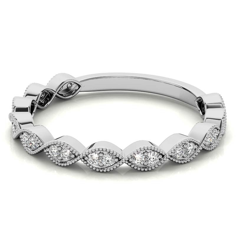 Round Scalloped Band Moissanite Stackable Band with Milgrain