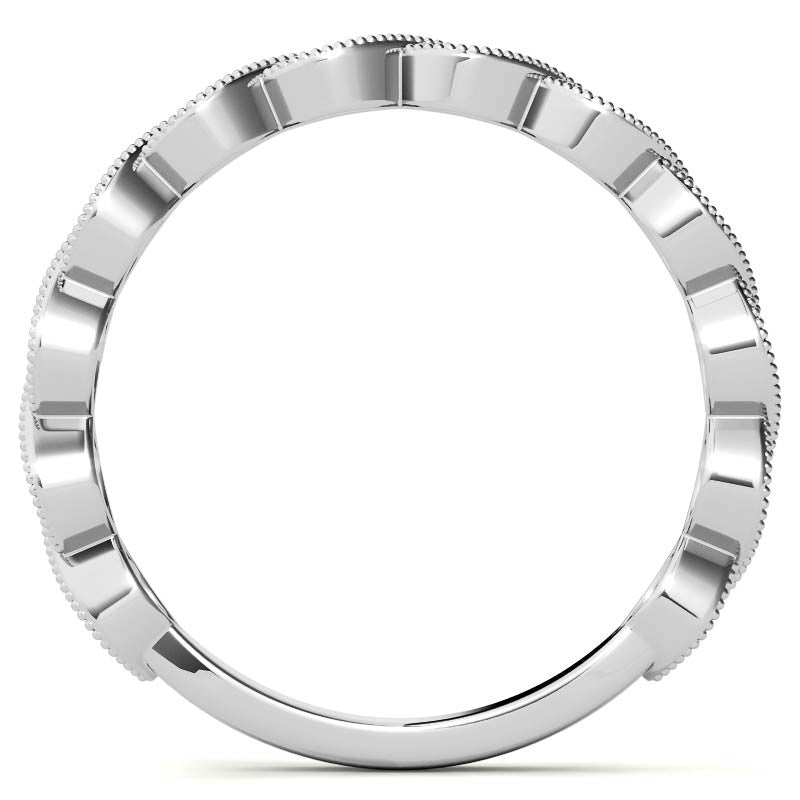 Round Scalloped Band Moissanite Stackable Band with Milgrain