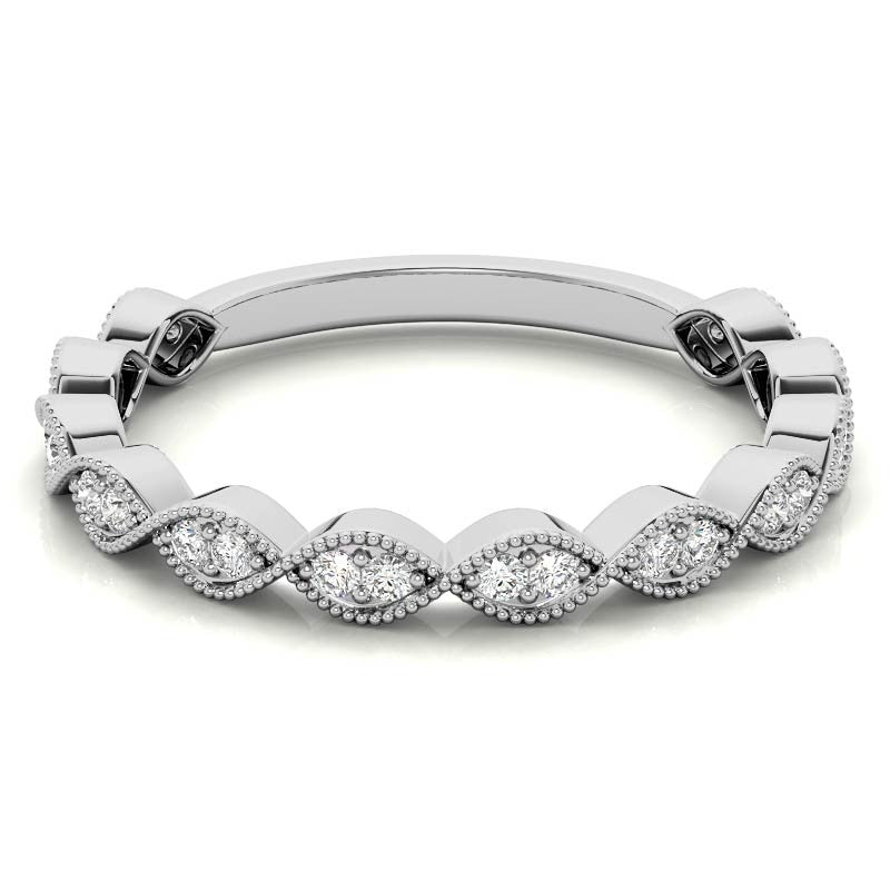 Round Scalloped Band Moissanite Stackable Band with Milgrain