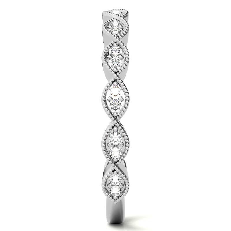 Round Scalloped Band Moissanite Stackable Band with Milgrain