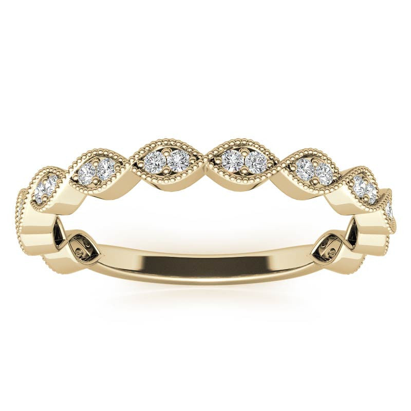 Round Scalloped Band Moissanite Stackable Band with Milgrain