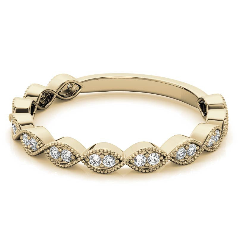 Round Scalloped Band Moissanite Stackable Band with Milgrain