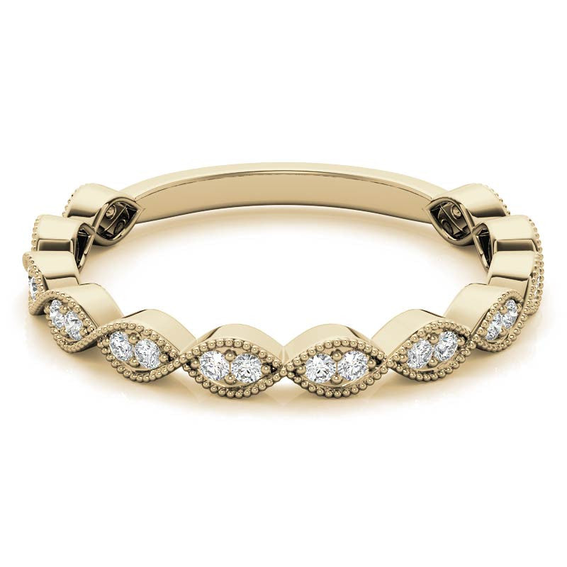 Round Scalloped Band Moissanite Stackable Band with Milgrain