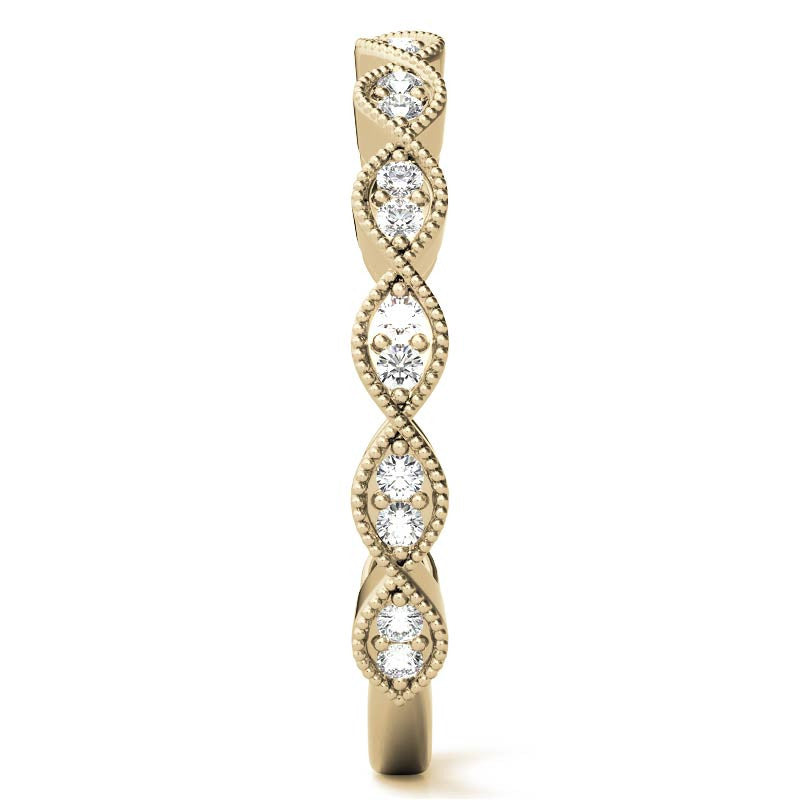 Round Scalloped Band Moissanite Stackable Band with Milgrain