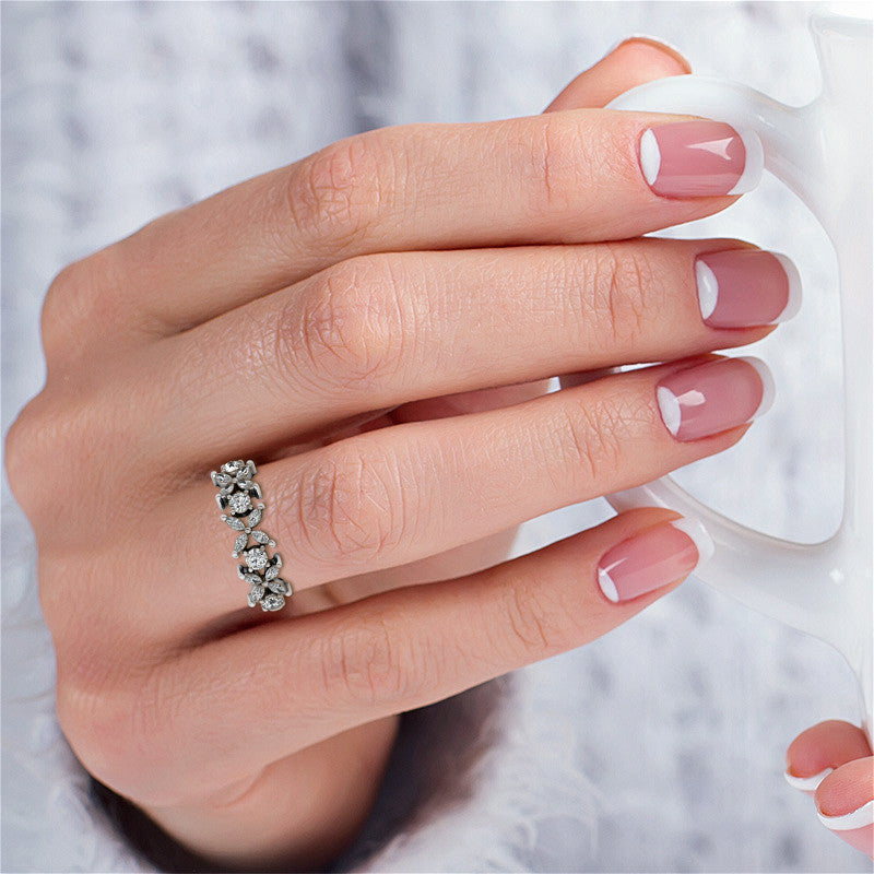 Round and Marquise Floral Moissanite Stackable Band