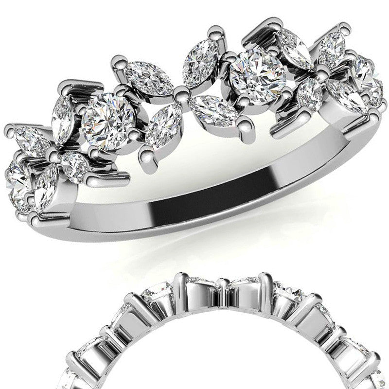 Round and Marquise Floral Moissanite Stackable Band