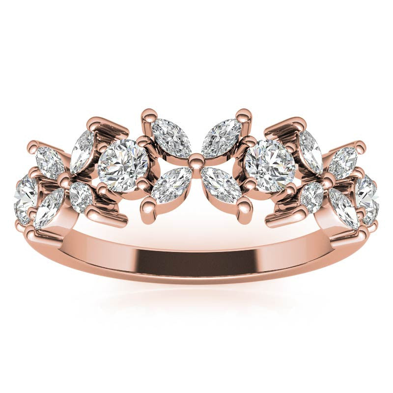 Round and Marquise Floral Moissanite Stackable Band