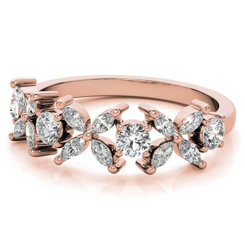 Round and Marquise Floral Moissanite Stackable Band