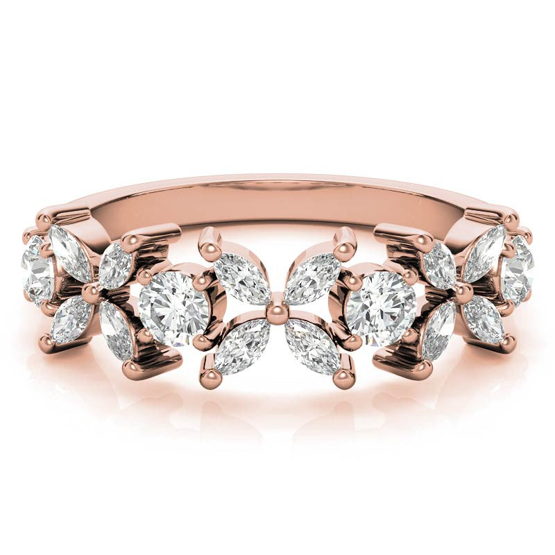 Round and Marquise Floral Moissanite Stackable Band