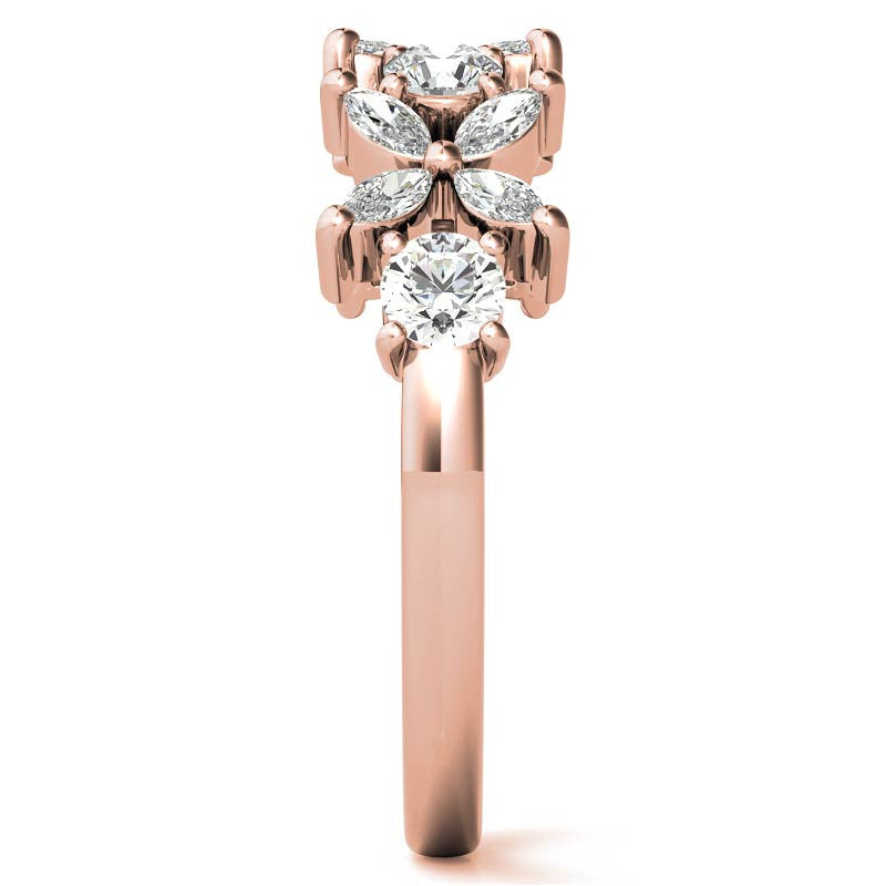 Round and Marquise Floral Moissanite Stackable Band