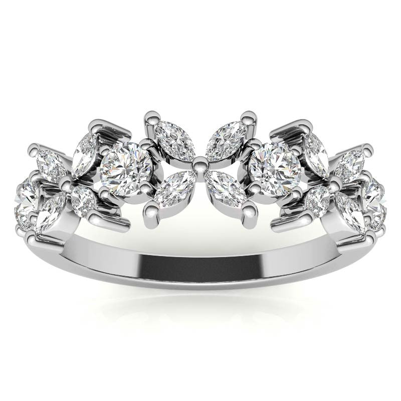 Round and Marquise Floral Moissanite Stackable Band