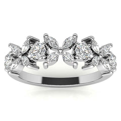 Round and Marquise Floral Moissanite Stackable Band