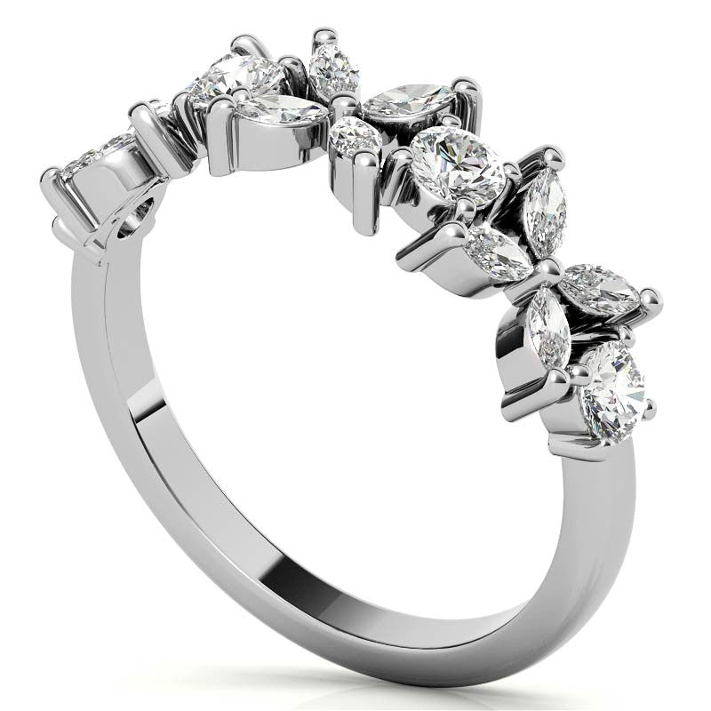 Round and Marquise Floral Moissanite Stackable Band
