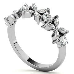 Round and Marquise Floral Moissanite Stackable Band