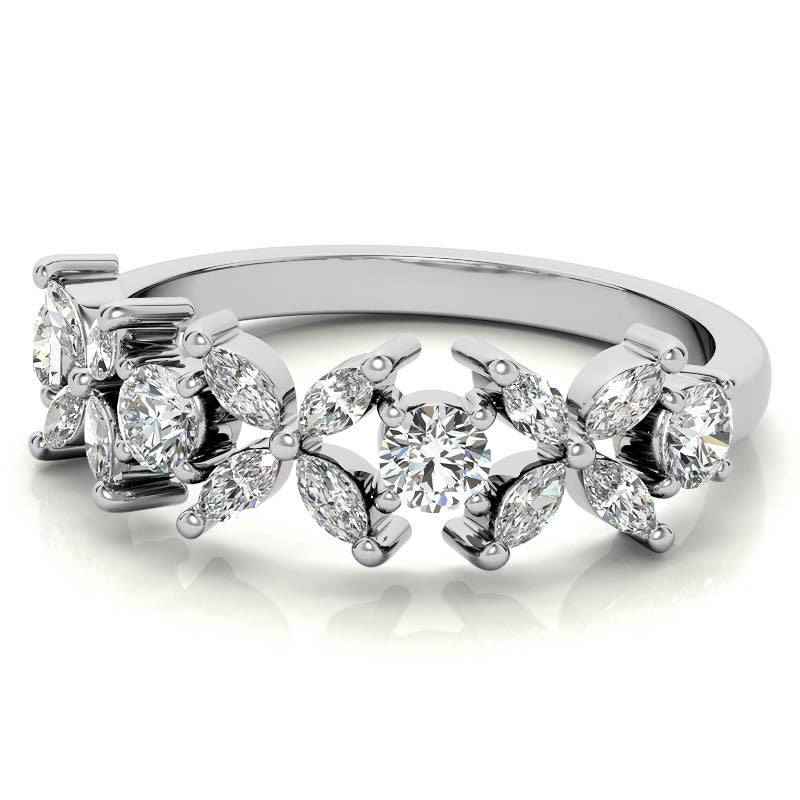 Round and Marquise Floral Moissanite Stackable Band