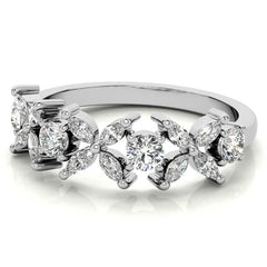 Round and Marquise Floral Moissanite Stackable Band