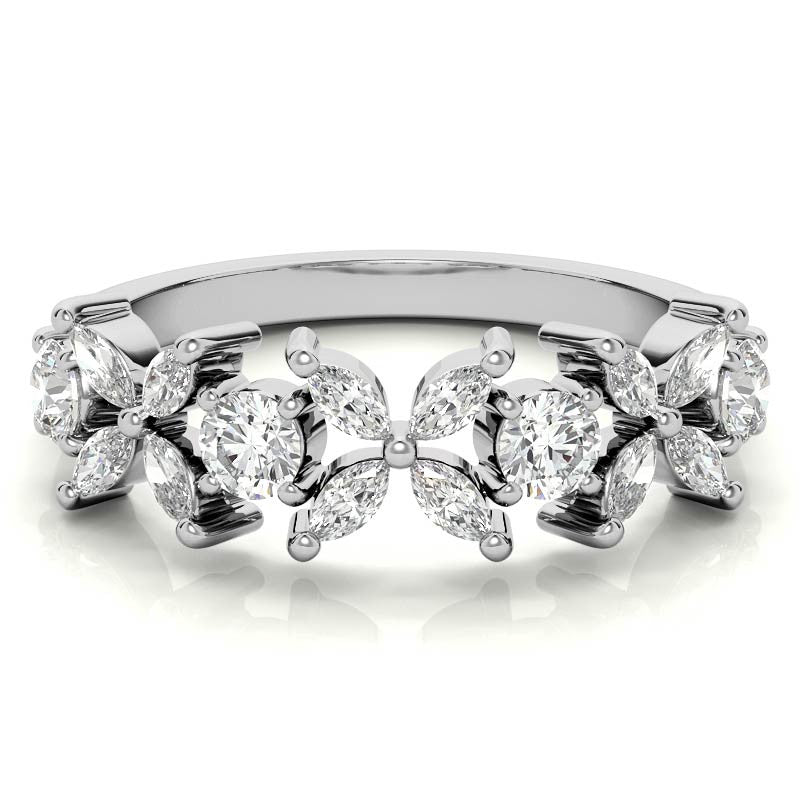 Round and Marquise Floral Moissanite Stackable Band