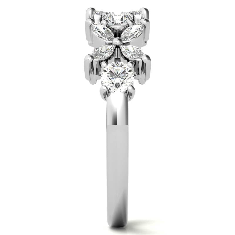 Round and Marquise Floral Moissanite Stackable Band