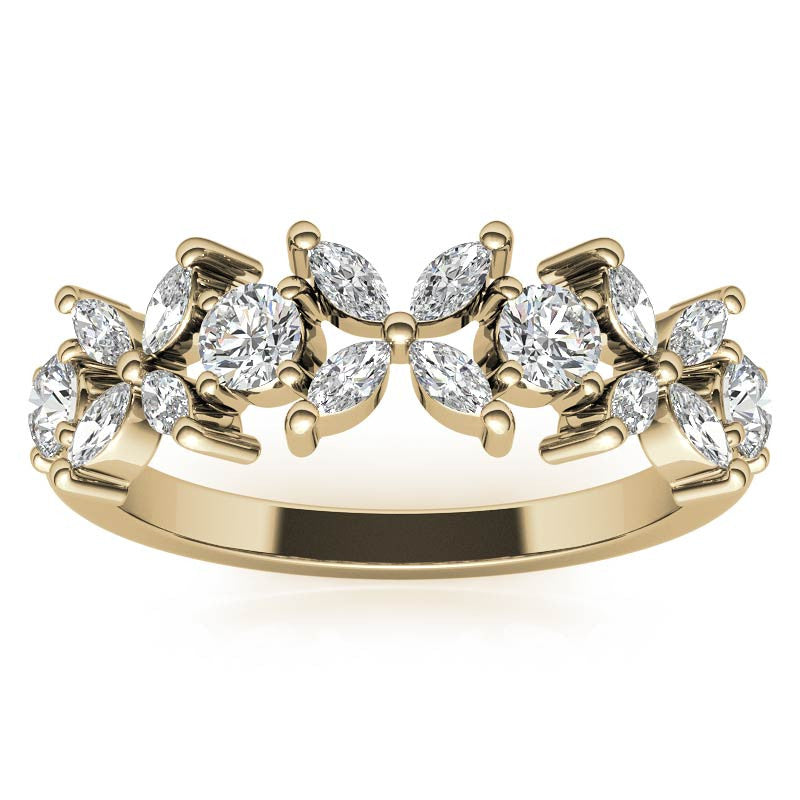 Round and Marquise Floral Moissanite Stackable Band