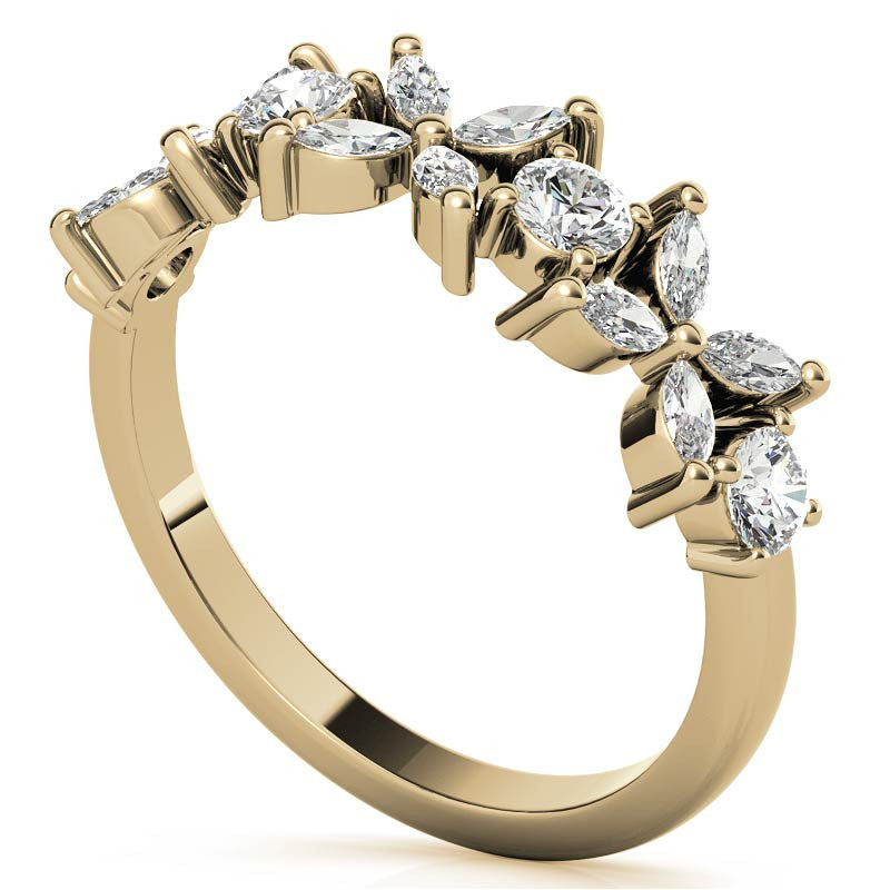 Round and Marquise Floral Moissanite Stackable Band