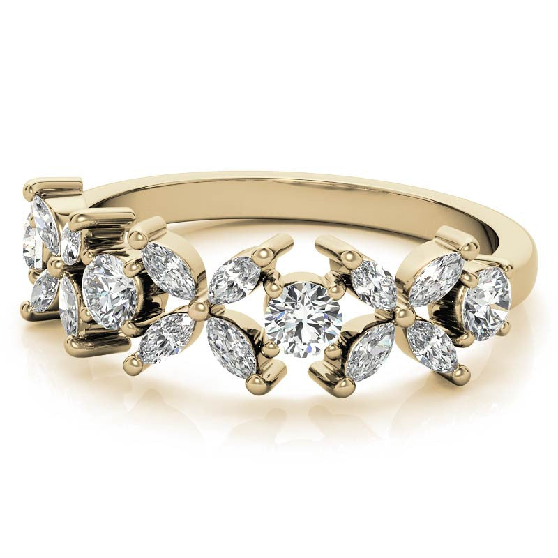 Round and Marquise Floral Moissanite Stackable Band