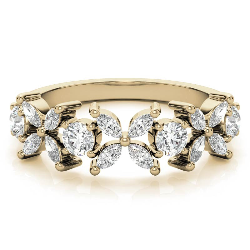 Round and Marquise Floral Moissanite Stackable Band