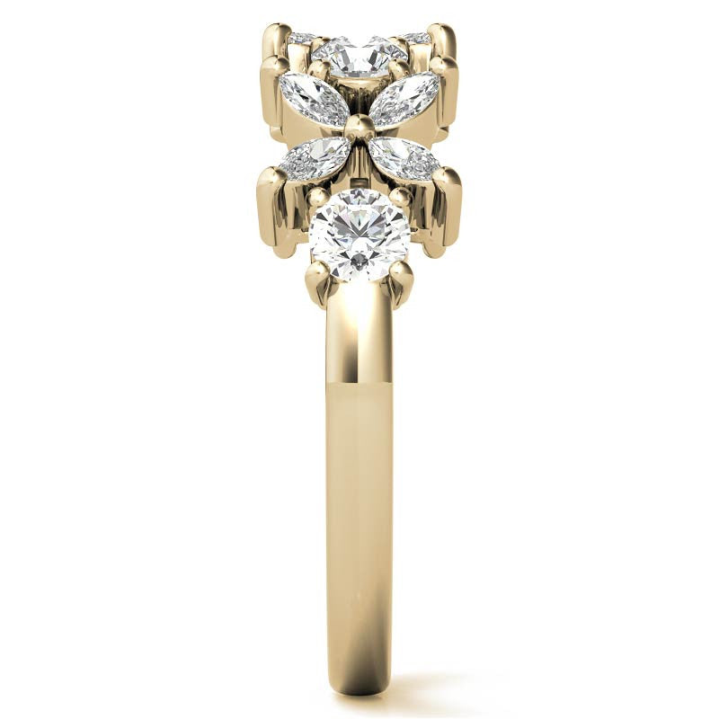 Round and Marquise Floral Moissanite Stackable Band
