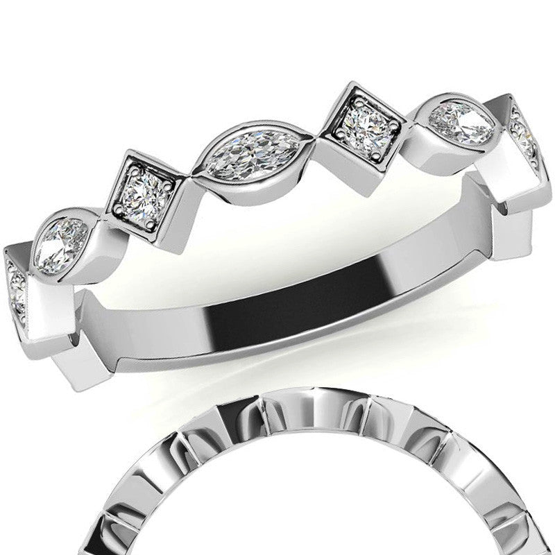 Round and Marquise Geometric Moissanite Stackable Band
