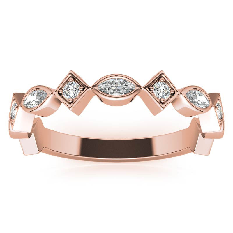 Round and Marquise Geometric Moissanite Stackable Band