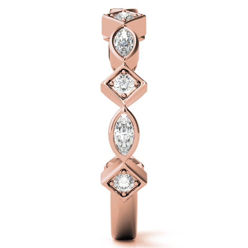 Round and Marquise Geometric Moissanite Stackable Band