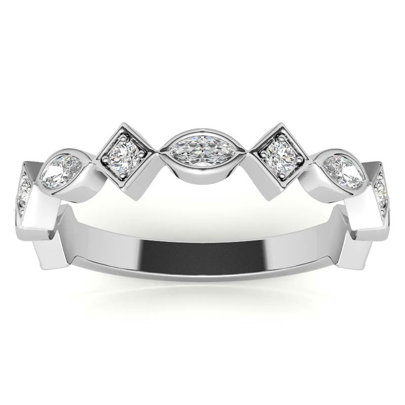 Round and Marquise Geometric Moissanite Stackable Band