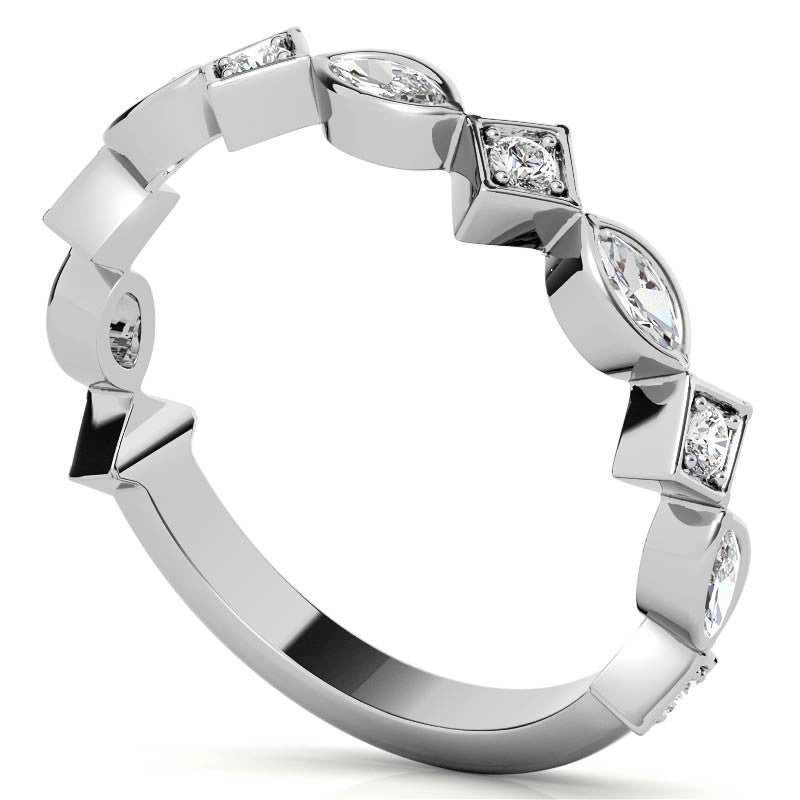 Round and Marquise Geometric Moissanite Stackable Band