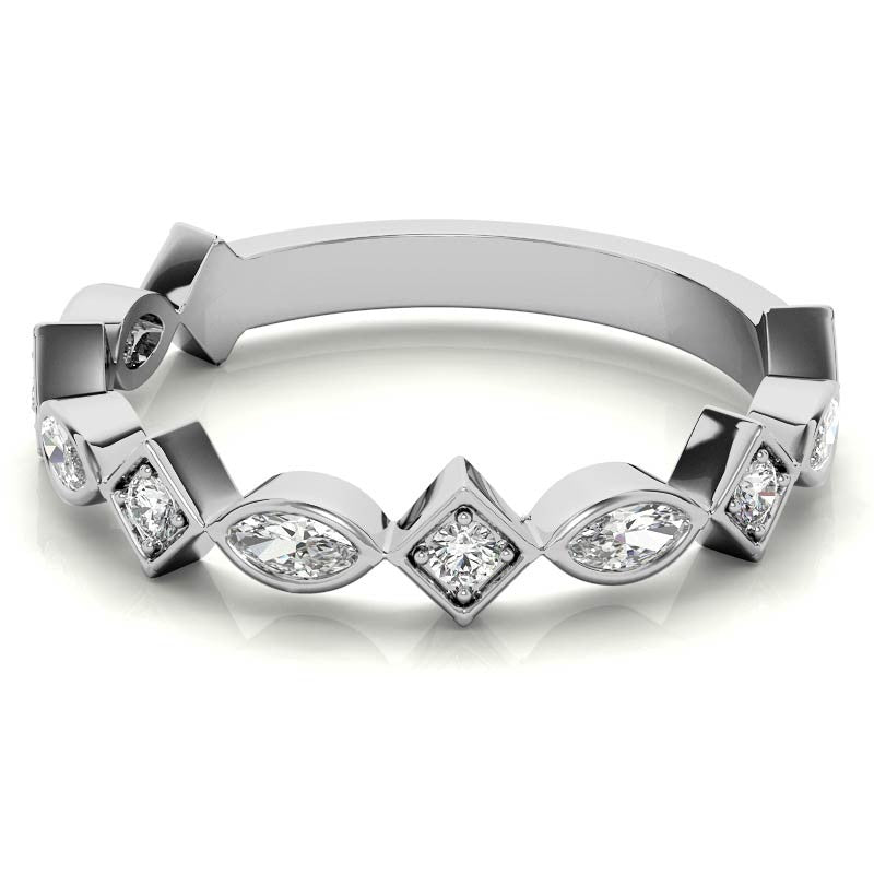 Round and Marquise Geometric Moissanite Stackable Band