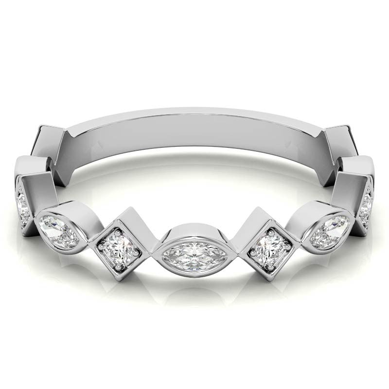 Round and Marquise Geometric Moissanite Stackable Band