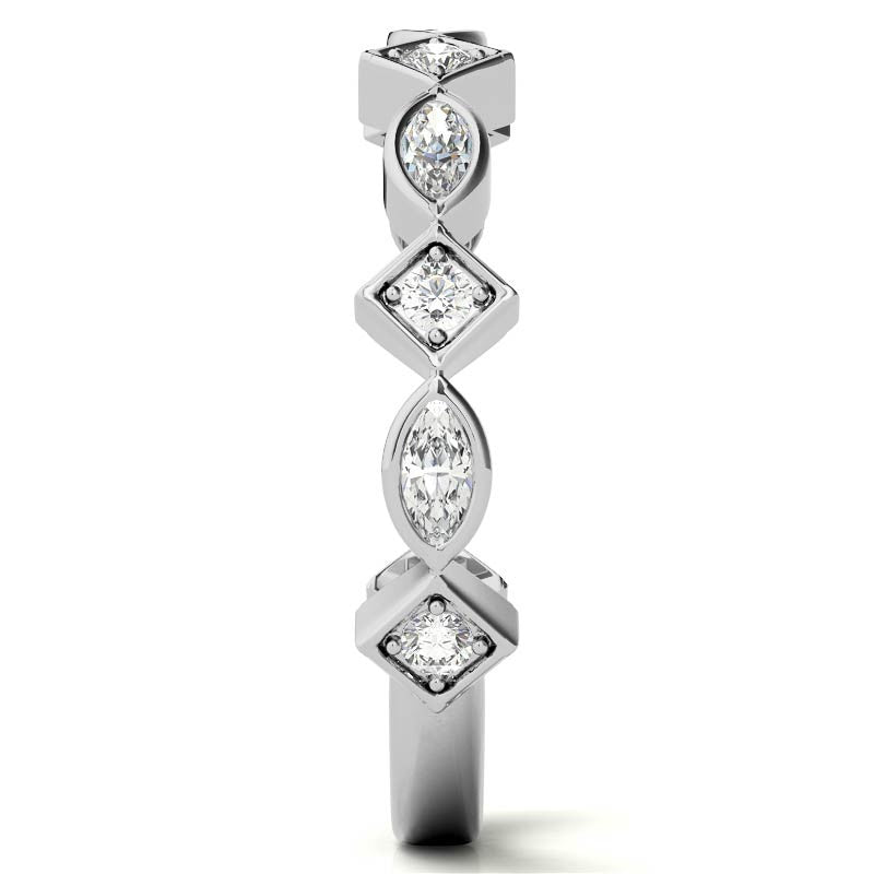 Round and Marquise Geometric Moissanite Stackable Band