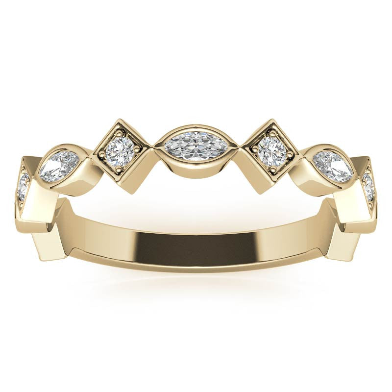 Round and Marquise Geometric Moissanite Stackable Band
