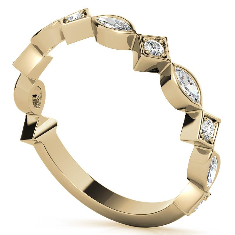 Round and Marquise Geometric Moissanite Stackable Band