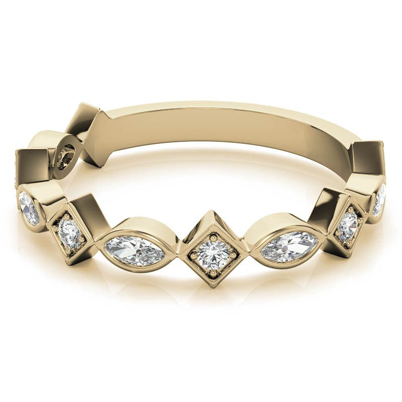 Round and Marquise Geometric Moissanite Stackable Band