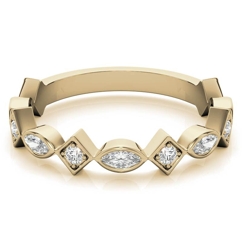 Round and Marquise Geometric Moissanite Stackable Band