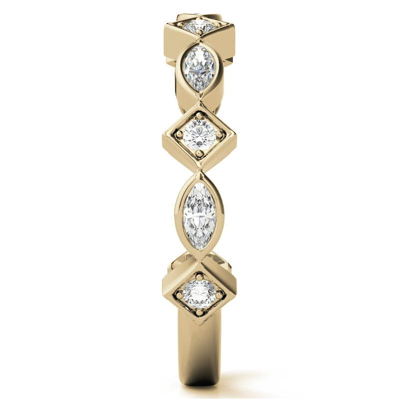 Round and Marquise Geometric Moissanite Stackable Band