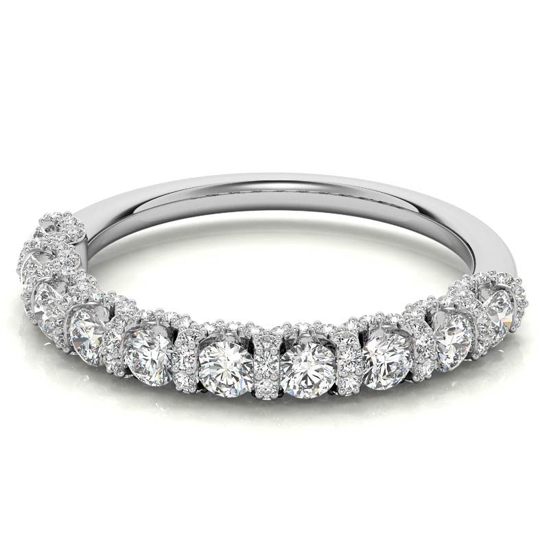Round Pave U-Prong Moissanite Stackable Band