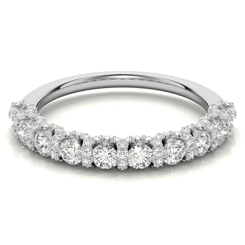 Round Pave U-Prong Moissanite Stackable Band
