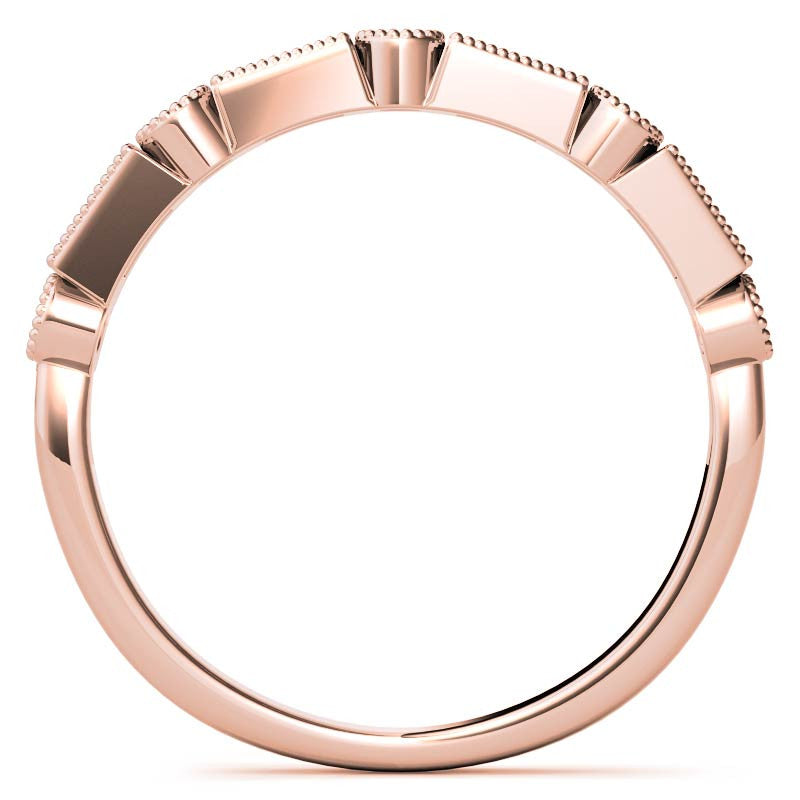 Round and Baguette Moissanite Stackable Band with Milgrain